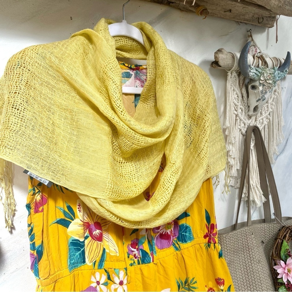 PASTEL yellow LINEN BOHO Scarf / wrap with glorious rustic texture